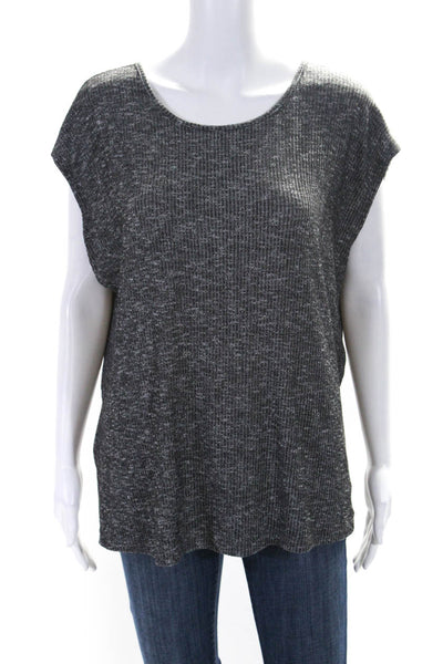 Rag & Bone Womens Ribbed Textured Draped Short Sleeve Casual Top Gray Size L