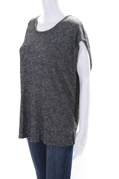 Rag & Bone Womens Ribbed Textured Draped Short Sleeve Casual Top Gray Size L