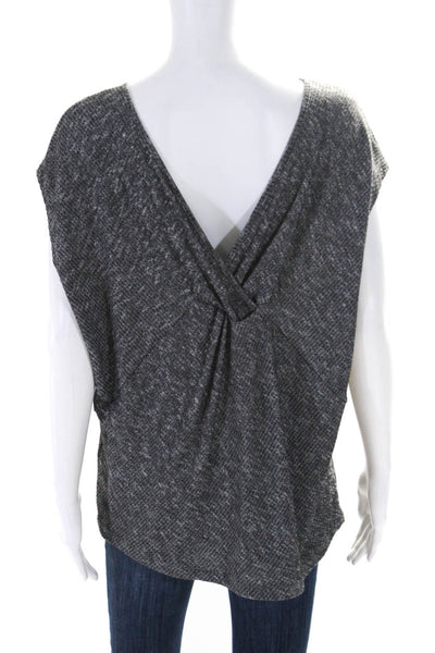 Rag & Bone Womens Ribbed Textured Draped Short Sleeve Casual Top Gray Size L