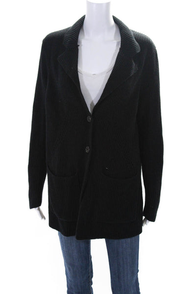 Splendid Womens Cotton Ribbed Texture Long Sleeve Buttoned Cardigan Black Size M