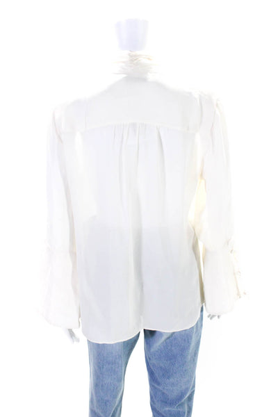 Alice + Olivia Womens Silk Collared Buttoned Long Sleeve Blouse White Size M