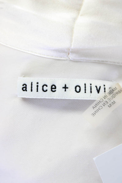 Alice + Olivia Womens Silk Collared Buttoned Long Sleeve Blouse White Size M