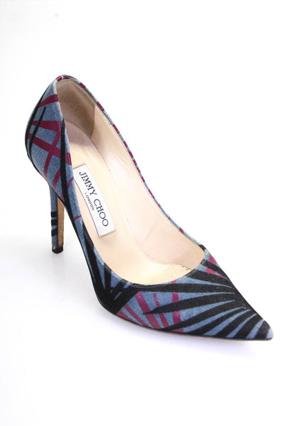 Jimmy Choo Womens Abstract Striped Print Stiletto Heels Pumps Blue Size EUR37