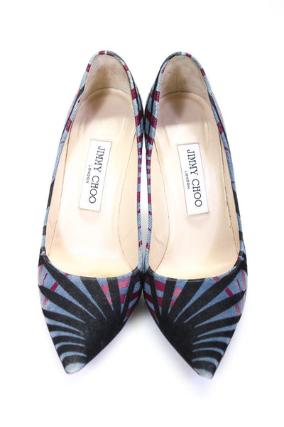 Jimmy Choo Womens Abstract Striped Print Stiletto Heels Pumps Blue Size EUR37