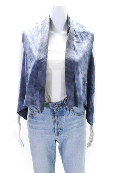 Elie Tahari Womens Blue Suede Tie Dye Open Front Cowl Neck Vest Jacket Size S