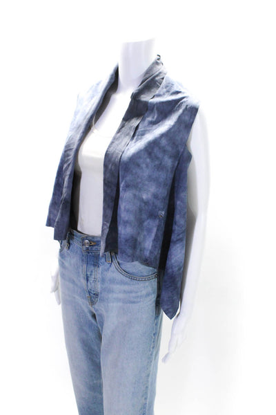 Elie Tahari Womens Blue Suede Tie Dye Open Front Cowl Neck Vest Jacket Size S