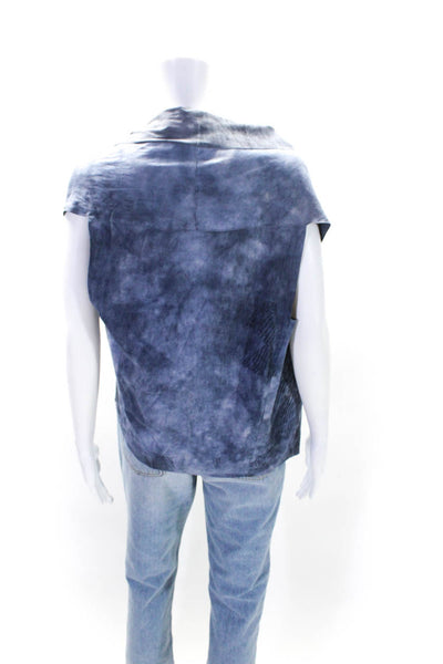 Elie Tahari Womens Blue Suede Tie Dye Open Front Cowl Neck Vest Jacket Size S