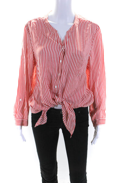 Joie Womens Silk Striped Print Buttoned Long Sleeve Blouse Top Red Size M