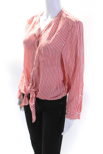 Joie Womens Silk Striped Print Buttoned Long Sleeve Blouse Top Red Size M