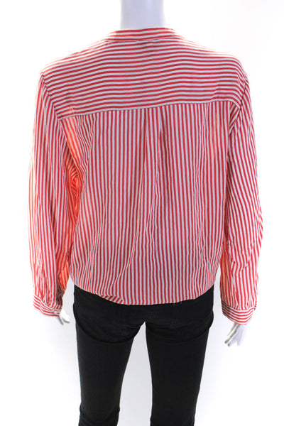 Joie Womens Silk Striped Print Buttoned Long Sleeve Blouse Top Red Size M