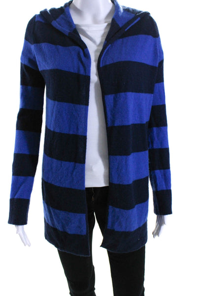 Christopher Fischer Womens Cashmere Striped Hooded Sweater Navy Blue Size Small