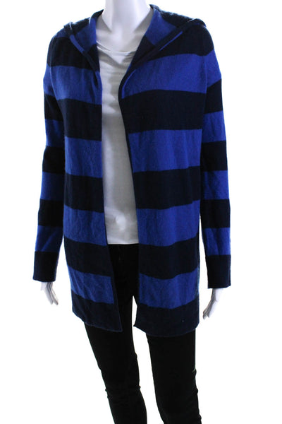 Christopher Fischer Womens Cashmere Striped Hooded Sweater Navy Blue Size Small