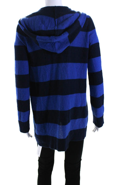 Christopher Fischer Womens Cashmere Striped Hooded Sweater Navy Blue Size Small