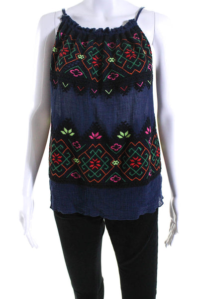 Calypso Saint Barth Womens Floral Embroidered Tank Top Navy Blue Size Extra Smal