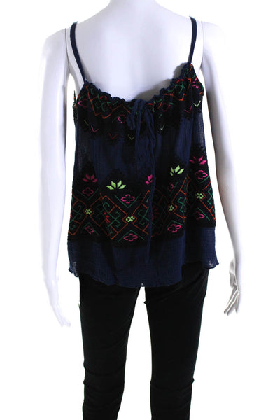 Calypso Saint Barth Womens Floral Embroidered Tank Top Navy Blue Size Extra Smal