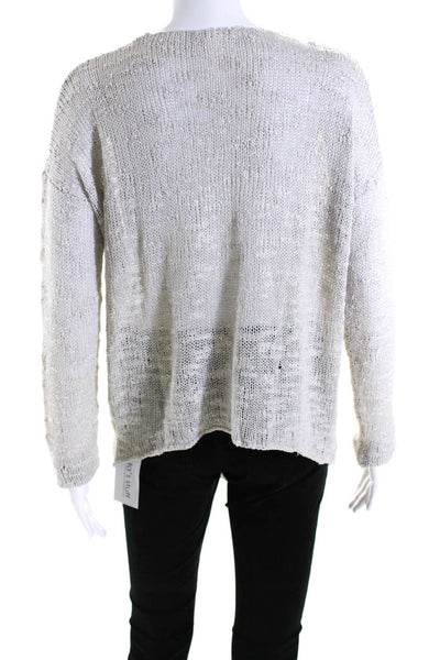 Helmut Lang Womens Linen Long Sleeves Knit V Neck Sweater Gray Size Small