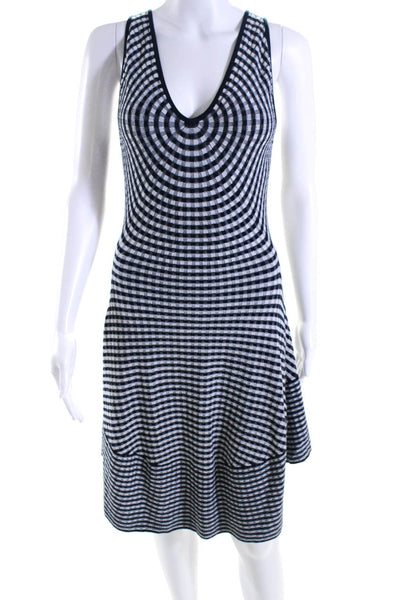 Jonathan Simkhai Womens Plaid Sleeveless A Line Dress Navy Blue White Size Small