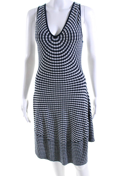 Jonathan Simkhai Womens Plaid Sleeveless A Line Dress Navy Blue White Size Small