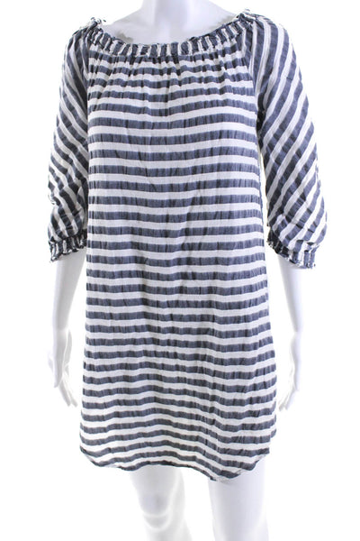 Malia Mills Womens Striped Long Sleeves Shirt Dress Gray White Cotton Size Small