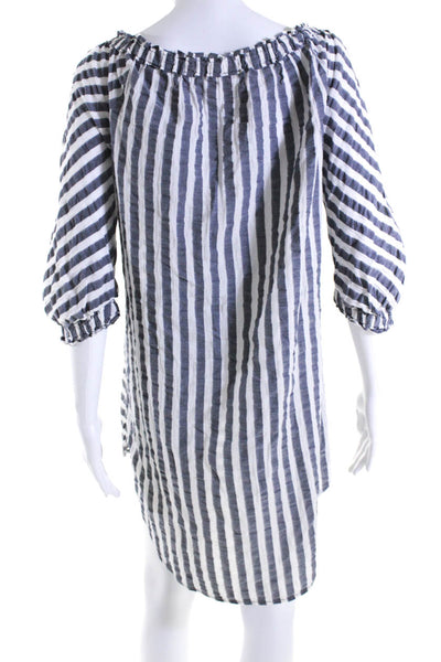 Malia Mills Womens Striped Long Sleeves Shirt Dress Gray White Cotton Size Small