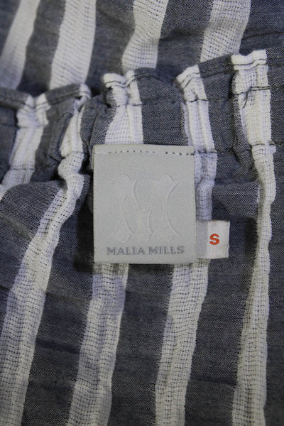 Malia Mills Womens Striped Long Sleeves Shirt Dress Gray White Cotton Size Small