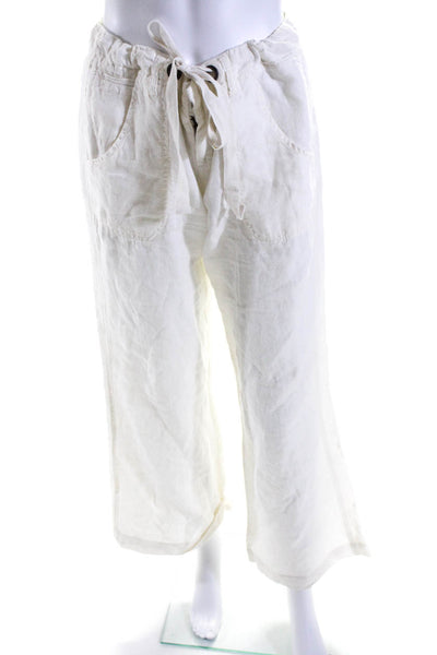 Joie Womens Linen High Rise Drawstring Waist Wide Leg Pants White Size 2