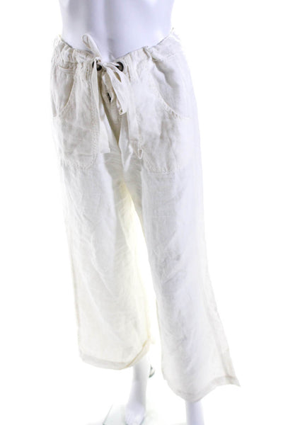 Joie Womens Linen High Rise Drawstring Waist Wide Leg Pants White Size 2