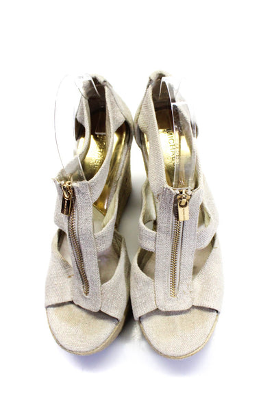 Michael Michael Kors Womens Front Zipper Espadrille Wedges Beige Size 9.5 Medium