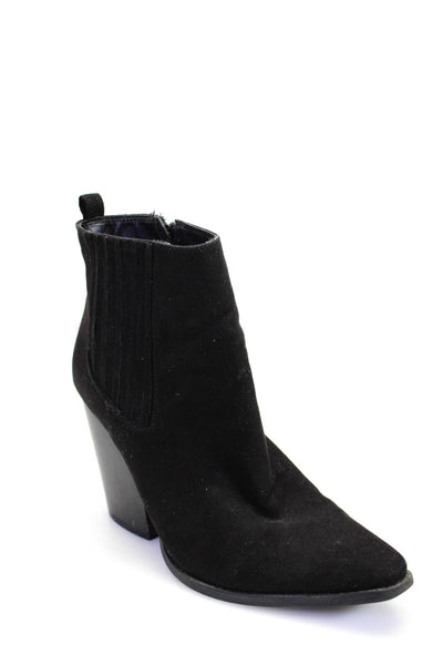 Qupid Womens Suede Pointed Toe Stretch Inset Zip Up Ankle Boots Black Size 10