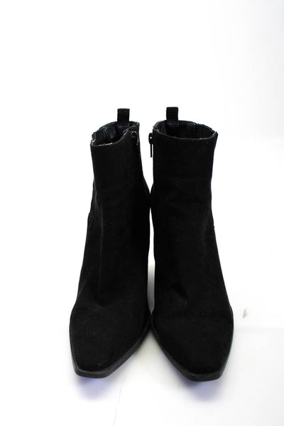 Qupid Womens Suede Pointed Toe Stretch Inset Zip Up Ankle Boots Black Size 10