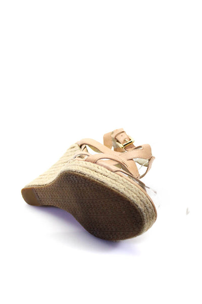 Michael Michael Kors Womens Leather Espadrille Wedge Sandals Beige Size 10 Mediu