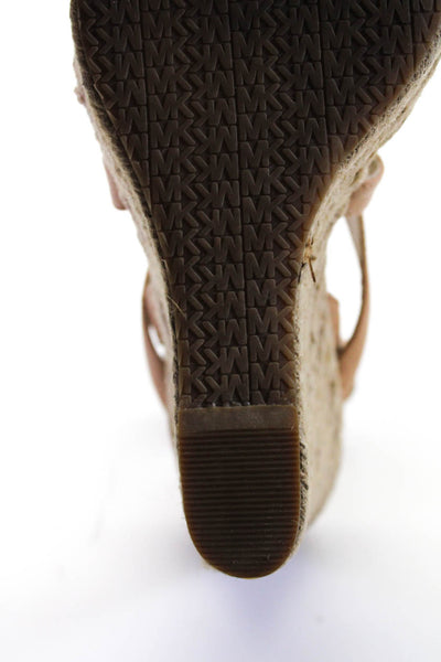 Michael Michael Kors Womens Leather Espadrille Wedge Sandals Beige Size 10 Mediu