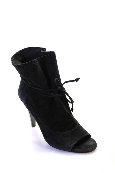 Vince Camuto Womens Suede Open Toe Lace Up Ankle Boots Black Size 10 Medium