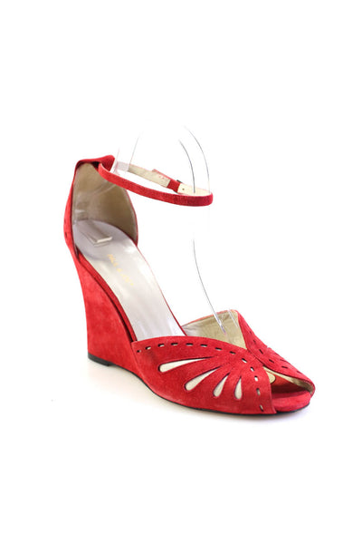 Paul & Joe Womens Ankle Strap Peep Toe Wedge Sandals Red Suede Size 40 10