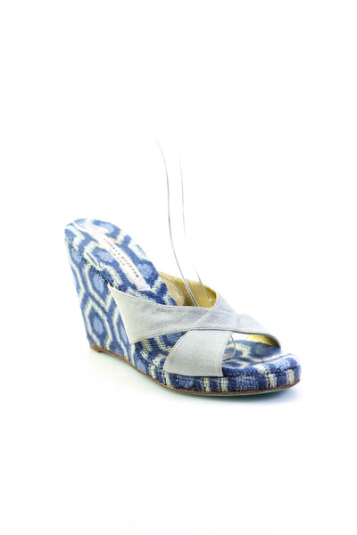 Stubbs & Wootton Womens Geometric Needlepoint Wedge Sandals Blue Size 10