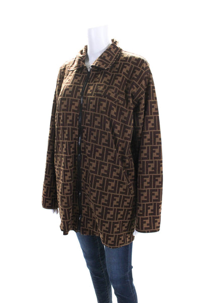 Fendi Womens Zucca Knit Reversible Windbreaker Jacket Black Brown Size IT 38