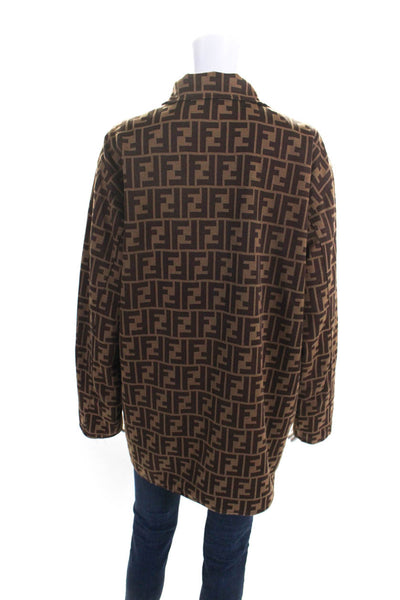 Fendi Womens Zucca Knit Reversible Windbreaker Jacket Black Brown Size IT 38