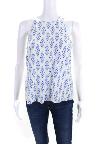 Joie Womens Abstract Crew Neck Tank Top Blouse Blue White Silk Size Extra Small