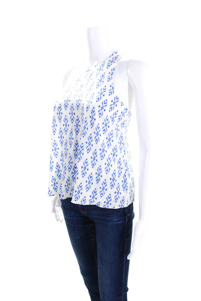 Joie Womens Abstract Crew Neck Tank Top Blouse Blue White Silk Size Extra Small