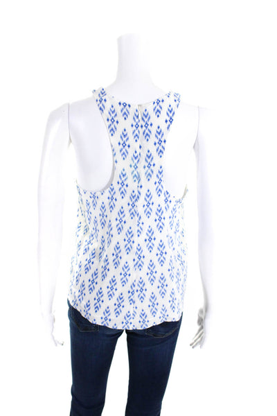 Joie Womens Abstract Crew Neck Tank Top Blouse Blue White Silk Size Extra Small