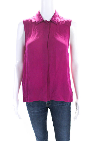 Theory Womens Hidden Placket Button Up Sleeveless Top Blouse Magenta Size Small