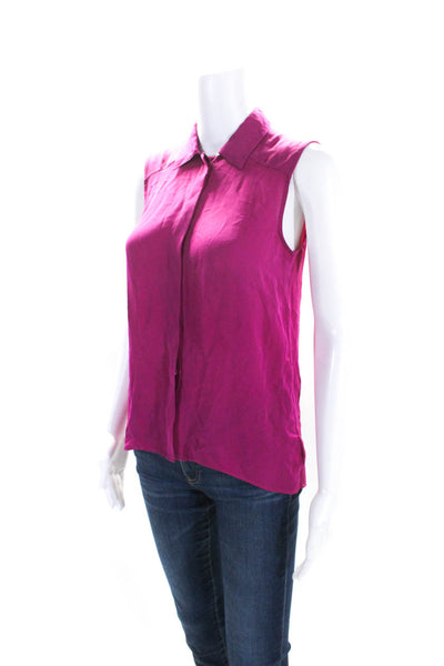 Theory Womens Hidden Placket Button Up Sleeveless Top Blouse Magenta Size Small