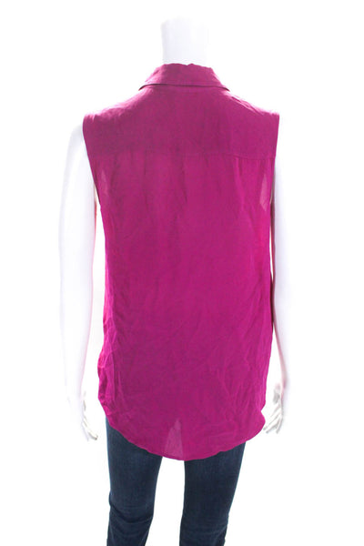 Theory Womens Hidden Placket Button Up Sleeveless Top Blouse Magenta Size Small