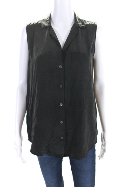 Equipment Femme Womens Button Up Sleeveless Top Blouse Black Silk Size XS