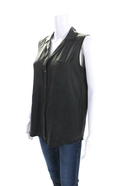 Equipment Femme Womens Button Up Sleeveless Top Blouse Black Silk Size XS