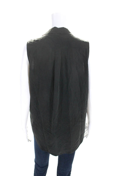 Equipment Femme Womens Button Up Sleeveless Top Blouse Black Silk Size XS