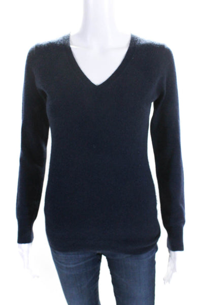 Karoo Mark Eisen Womens V Neck Pullover Sweater Navy Blue Cashmere Size 1