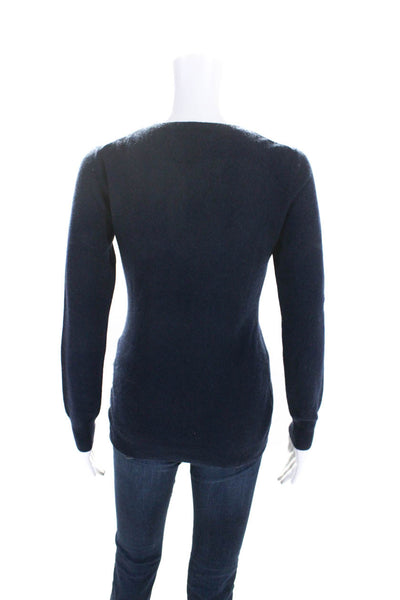 Karoo Mark Eisen Womens V Neck Pullover Sweater Navy Blue Cashmere Size 1