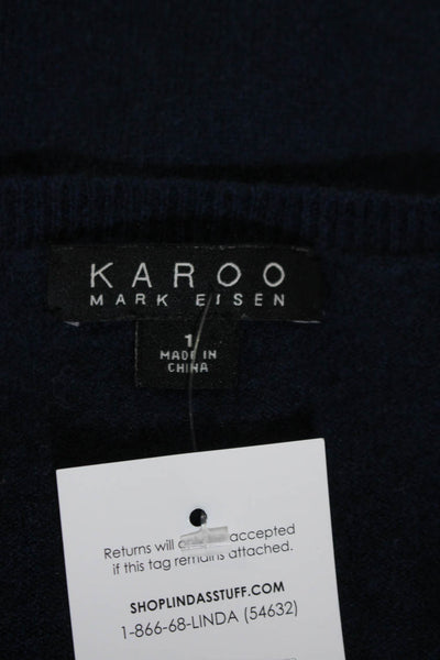 Karoo Mark Eisen Womens V Neck Pullover Sweater Navy Blue Cashmere Size 1