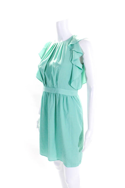 Shoshanna Womens Pleated Crepe Ruffle Sleeveless Mini Sheath Dress Mint Size 0